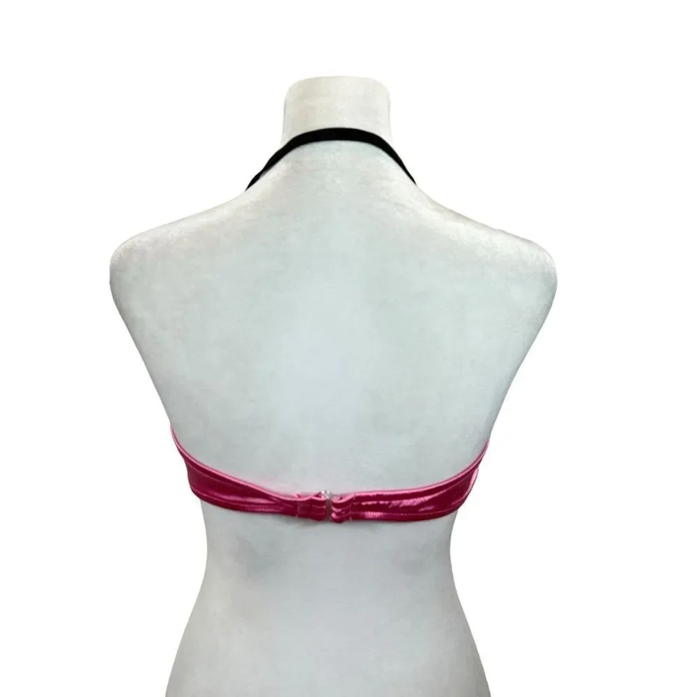 Vintage Mystic Bay Brand Pink Halter Style Convertible Satin Like Bikini Top Med